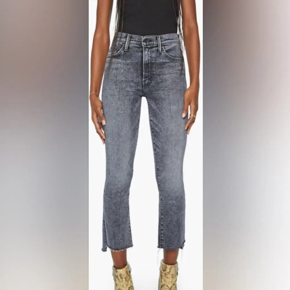 MOTHER The Insider Crop Step Fray Train Stops Black Size 27